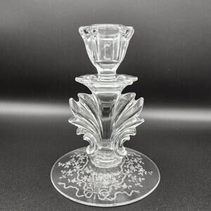 Fostoria Navarre Crystal Candlestick Vintage Delicate Etched Pattern